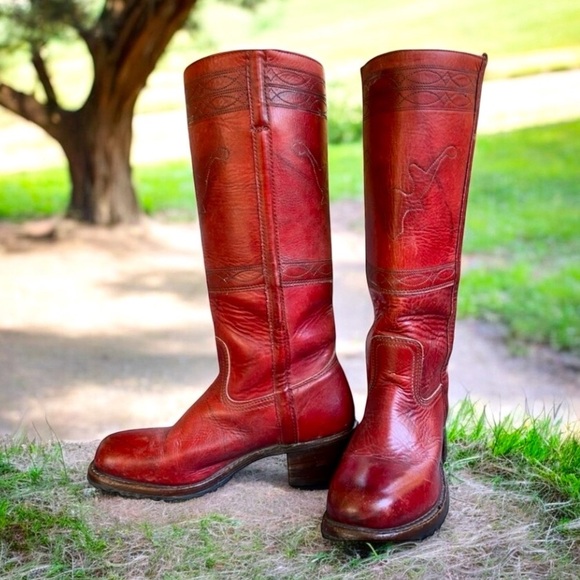 FRYE horse stitching embroidered campus boots size 5.5 women’s tall - Picture 15 of 15